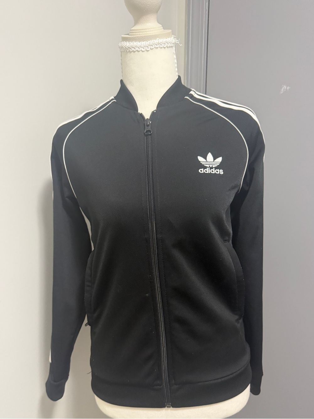 adidas Black Track Jacket with White Piping